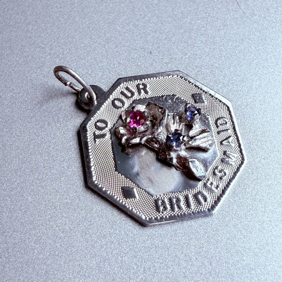 Sterling Silver 925 To Our Bridesmaid Wedding Real Ruby Sapphire Charm Pendant - Picture 3 of 5